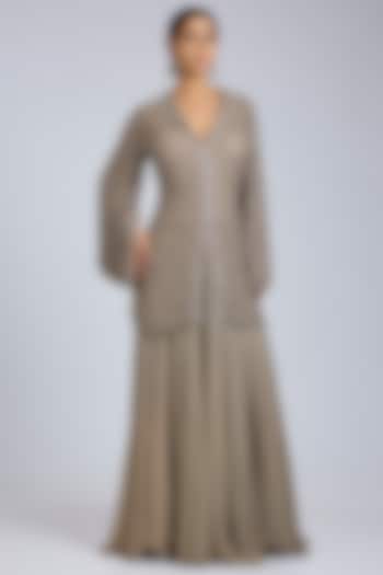 Grey Georgette & Soft Net Skirt Set by Amitabh Malhotra at Pernia's Pop Up Shop