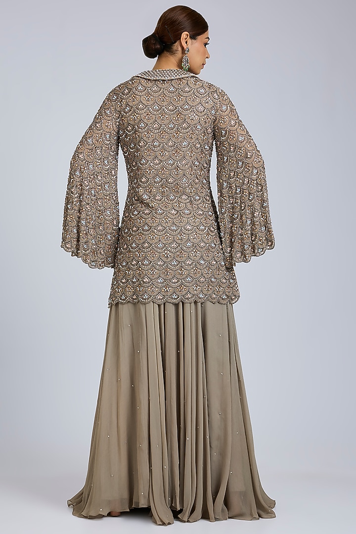 Grey Georgette & Soft Net Skirt Set by Amitabh Malhotra at Pernia's Pop Up Shop