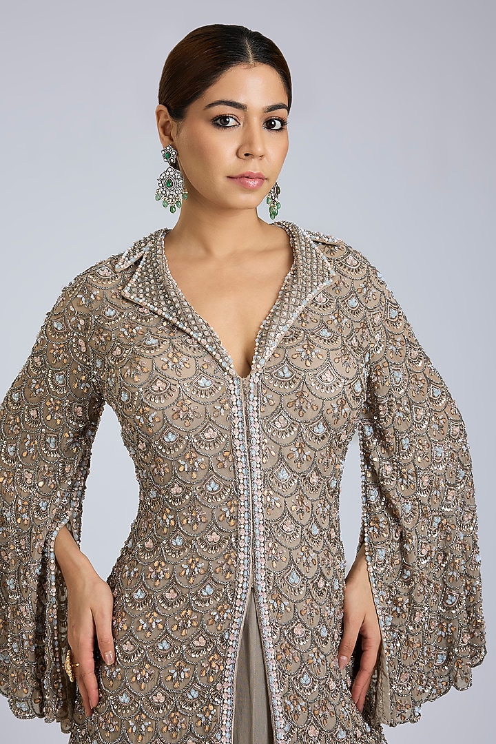 Grey Georgette & Soft Net Skirt Set by Amitabh Malhotra at Pernia's Pop Up Shop
