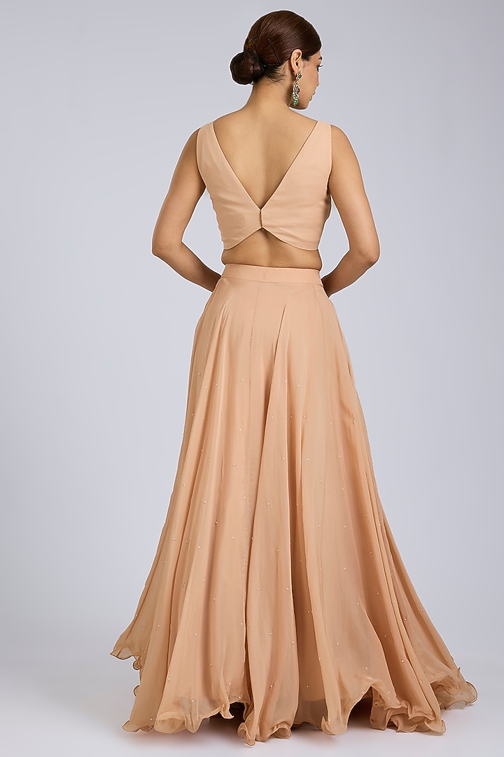 Peach & Ivory Organza Floral Cutwork Cape Set by Amitabh Malhotra at Pernia's Pop Up Shop