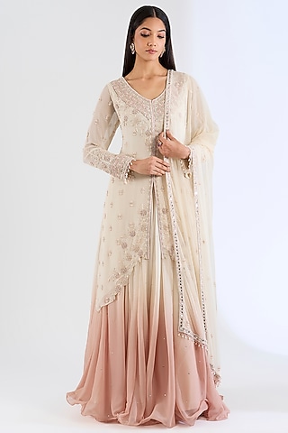 Ivory Georgette Skirt Set by Amitabh Malhotra