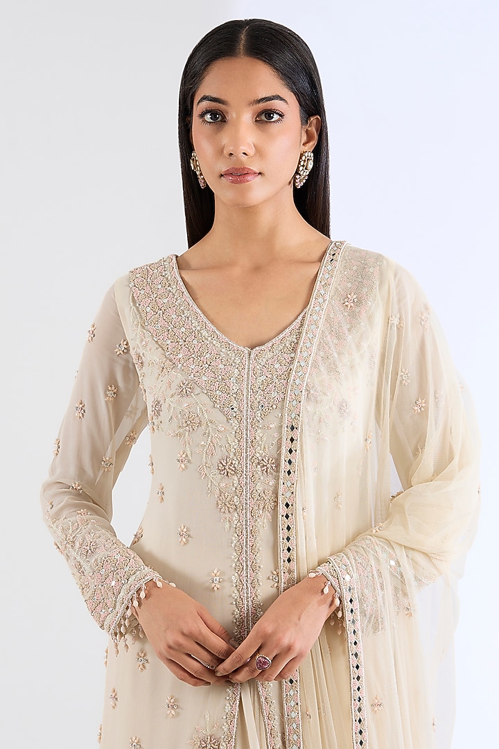 Ivory Georgette Skirt Set by Amitabh Malhotra at Pernia's Pop Up Shop