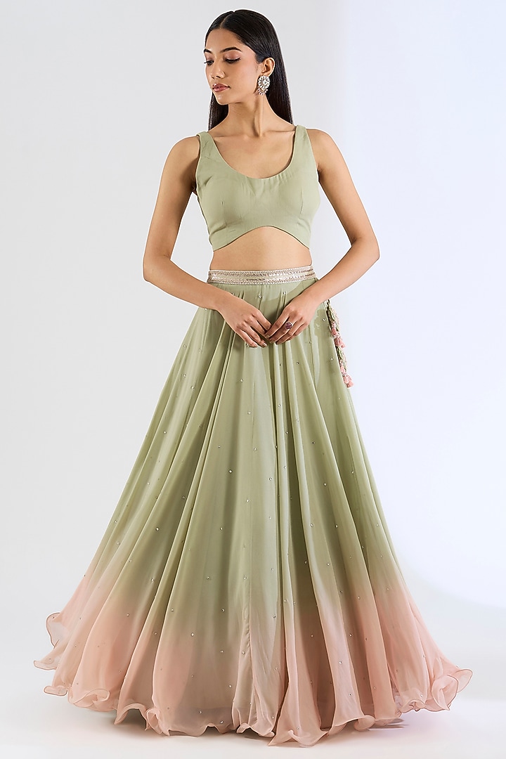 Green Georgette Hand Embroidered Cape Set by Amitabh Malhotra at Pernia's Pop Up Shop