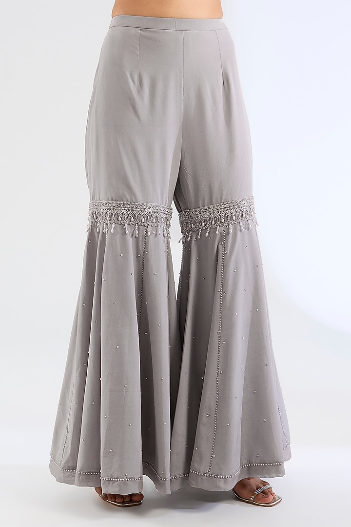 Grey Organza & Crepe Bridal Sharara Set by Amitabh Malhotra at Pernia's Pop Up Shop