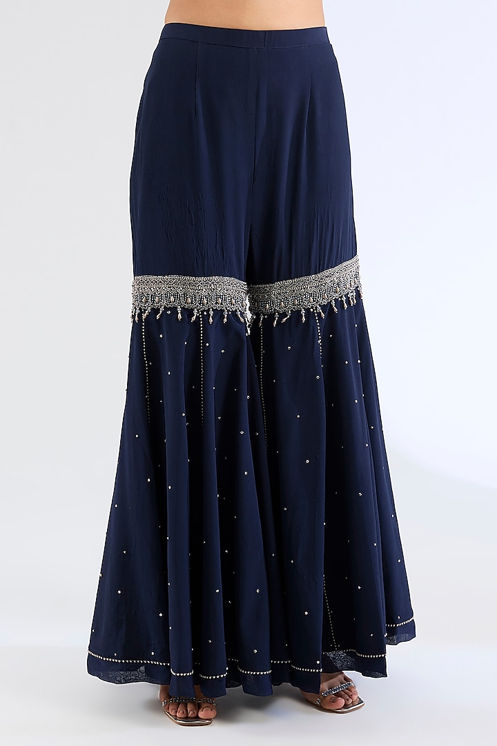 Midnight Blue Organza & Crepe Bridal Sharara Set by Amitabh Malhotra at Pernia's Pop Up Shop