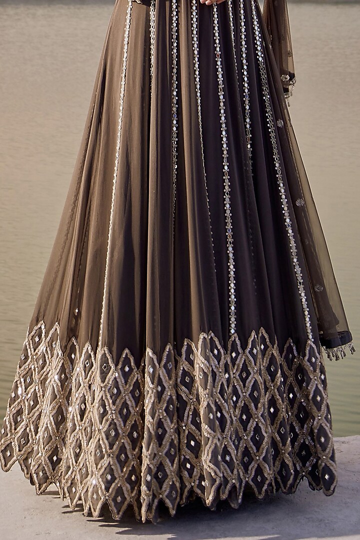 Smoke Grey Georgette Cutwork Embellished Wedding Anarkali Set by Amitabh Malhotra at Pernia's Pop Up Shop