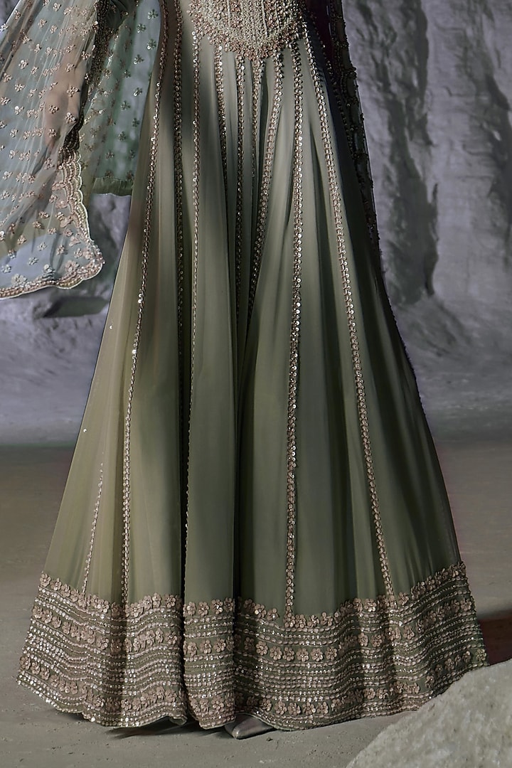 Mint Green Ombre Georgette Embellished Bridal Anarkali Set by Amitabh Malhotra at Pernia's Pop Up Shop