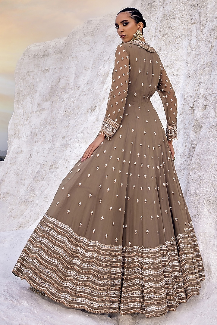 Stone Green Georgette Boota Embellished Bridal Anarkali Set by Amitabh Malhotra at Pernia's Pop Up Shop