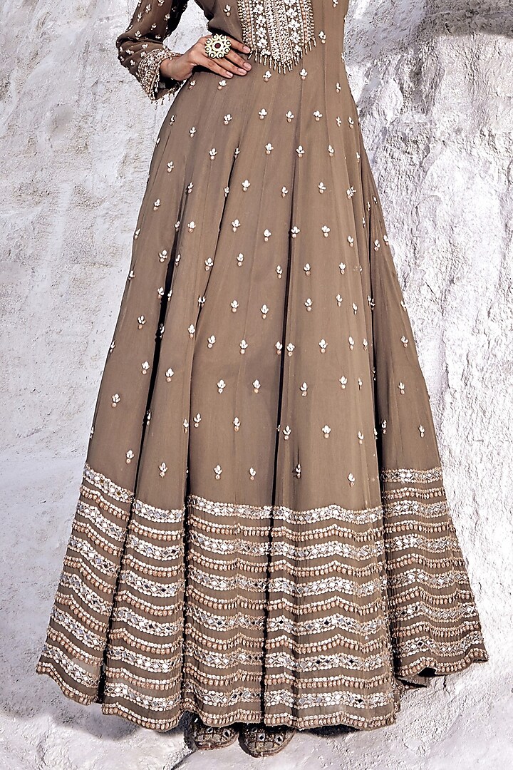 Stone Green Georgette Boota Embellished Bridal Anarkali Set by Amitabh Malhotra at Pernia's Pop Up Shop