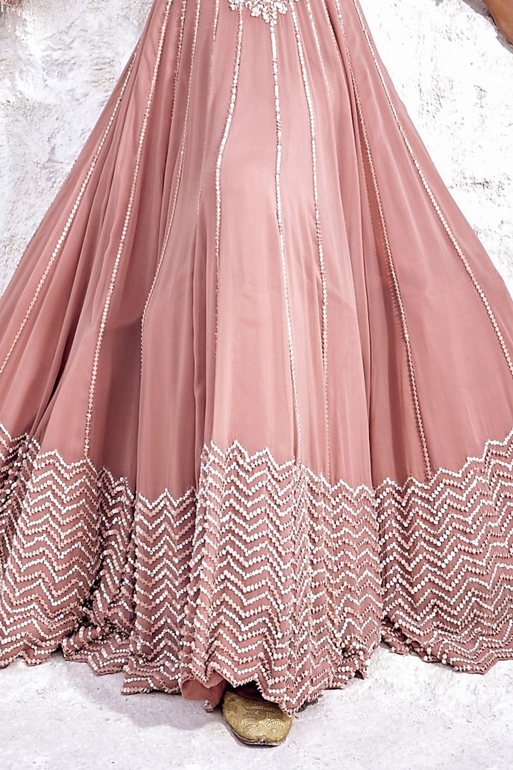 Pastel Peach Ombre Georgette Embellished Bridal Anarkali Set by Amitabh Malhotra at Pernia's Pop Up Shop