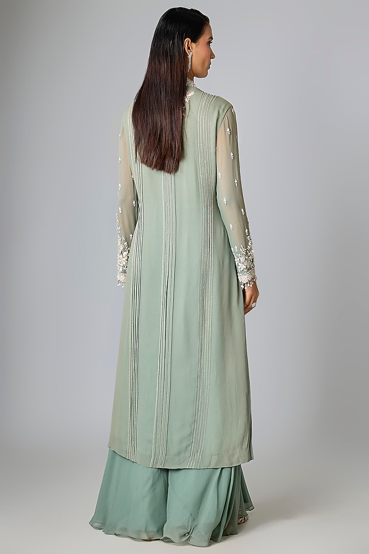 Sage Green Georgette Kurta Set by Amitabh Malhotra at Pernia's Pop Up Shop