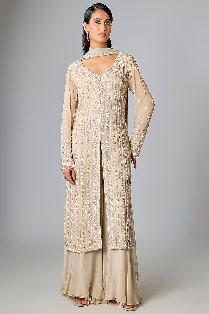 Grey Georgette Jaal Kurta Set by Amitabh Malhotra at Pernia's Pop Up Shop