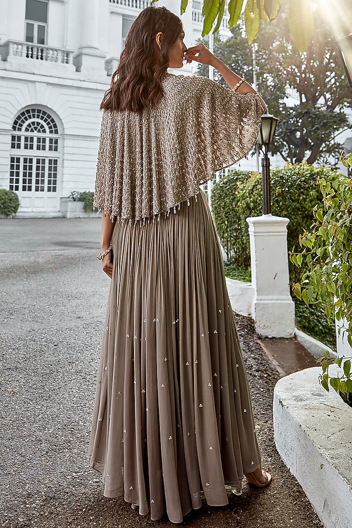 Grey Georgette Wedding Sharara Set by Amitabh Malhotra at Pernia's Pop Up Shop