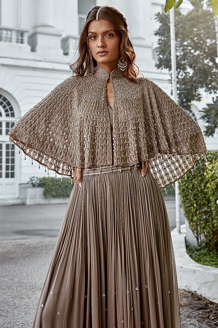 Grey Georgette Wedding Sharara Set by Amitabh Malhotra at Pernia's Pop Up Shop