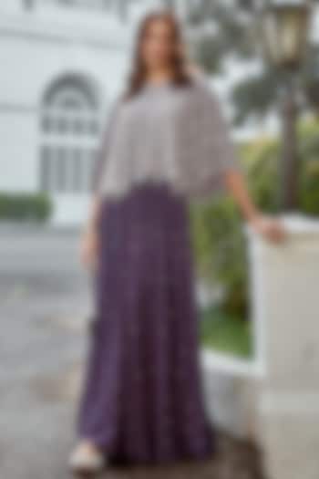 Charcoal Grey Georgette Skirt Set by Amitabh Malhotra
