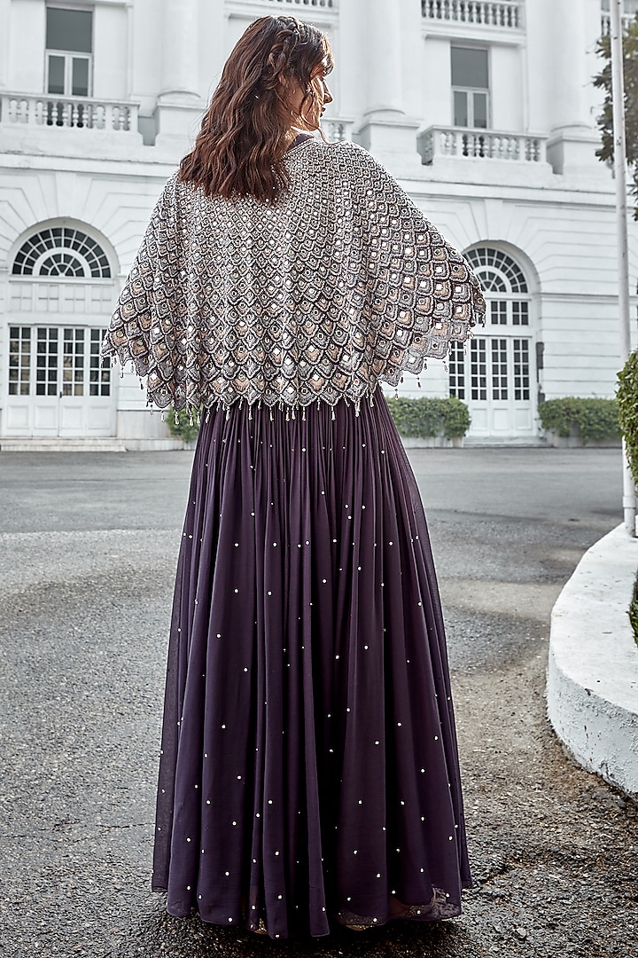 Charcoal Grey Georgette Skirt Set by Amitabh Malhotra at Pernia's Pop Up Shop