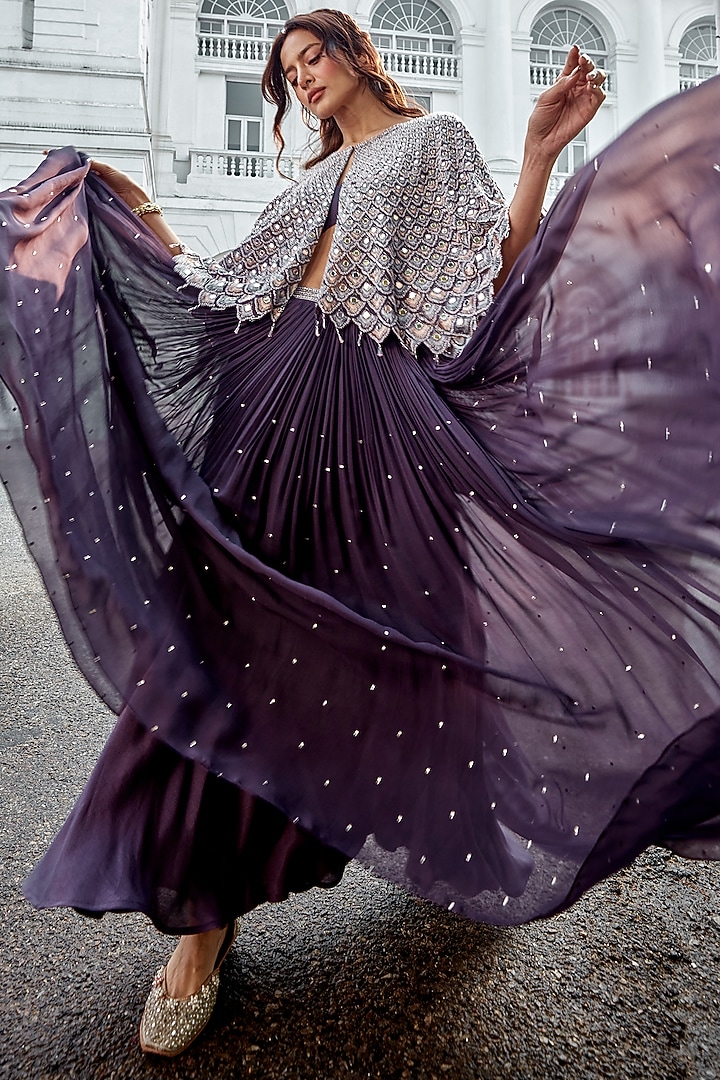 Charcoal Grey Georgette Skirt Set by Amitabh Malhotra at Pernia's Pop Up Shop