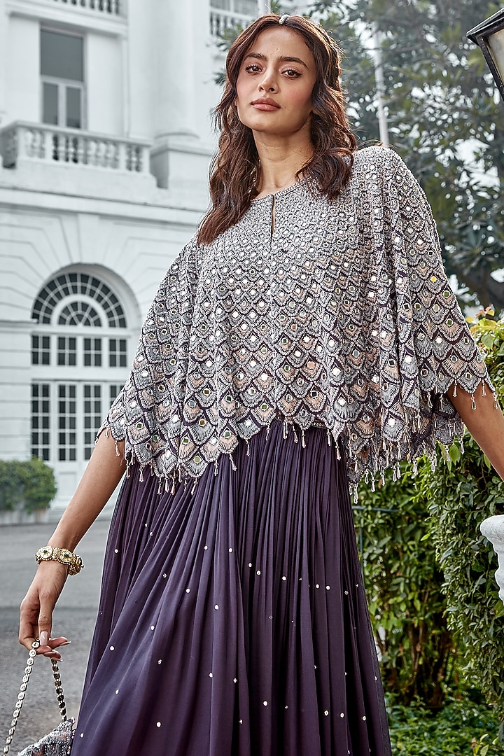Charcoal Grey Georgette Skirt Set by Amitabh Malhotra at Pernia's Pop Up Shop