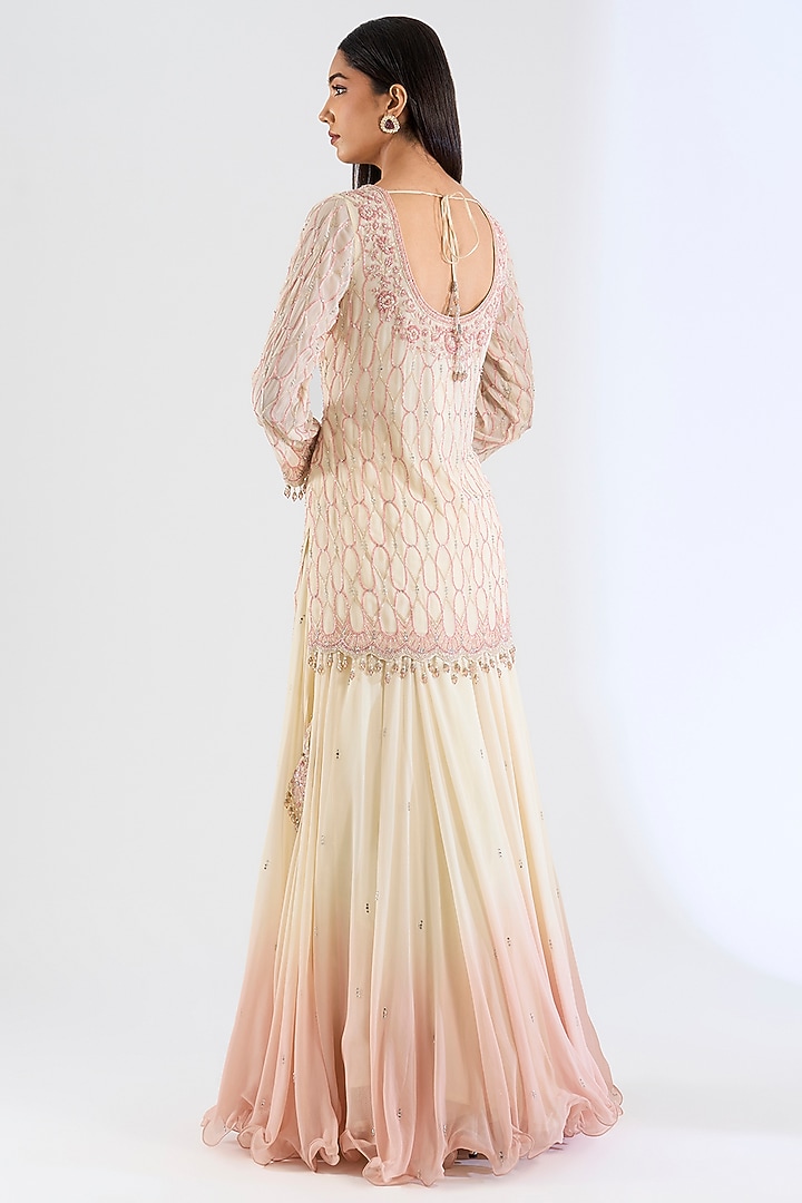 Ivory Georgette Ombre Skirt Set by Amitabh Malhotra at Pernia's Pop Up Shop