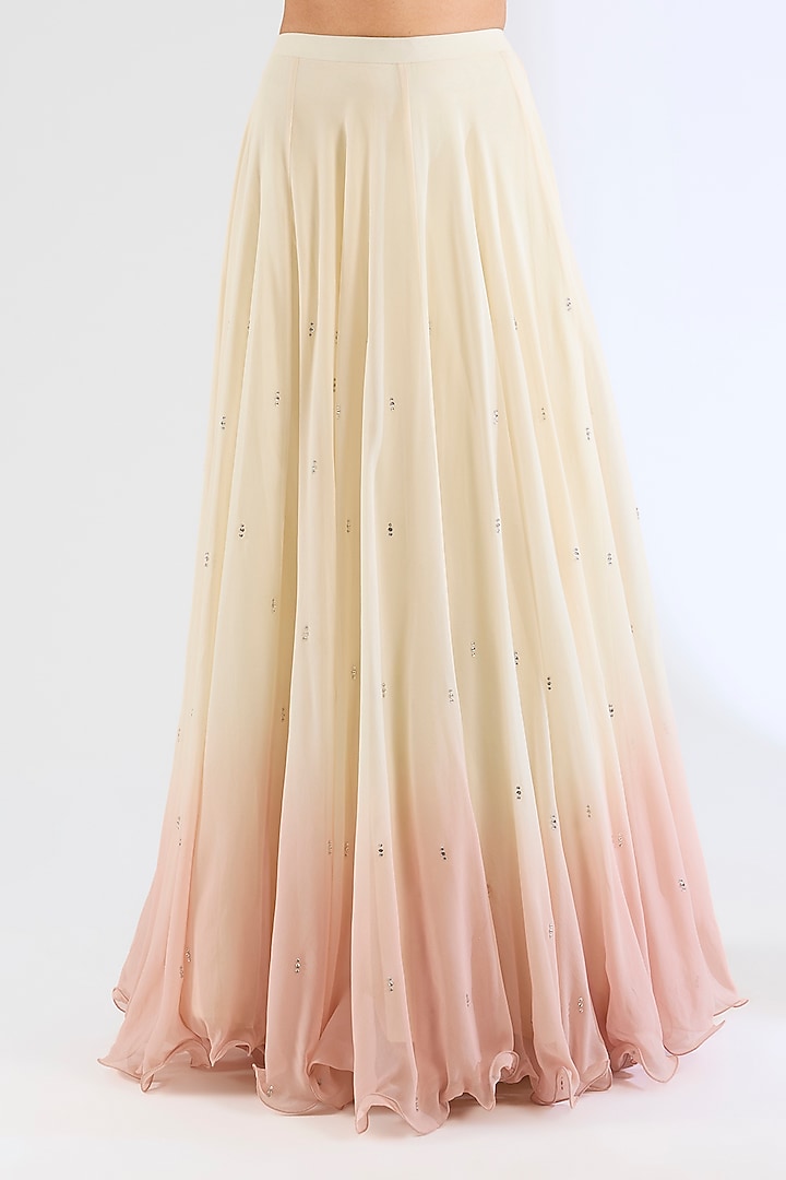 Ivory Georgette Ombre Skirt Set by Amitabh Malhotra at Pernia's Pop Up Shop
