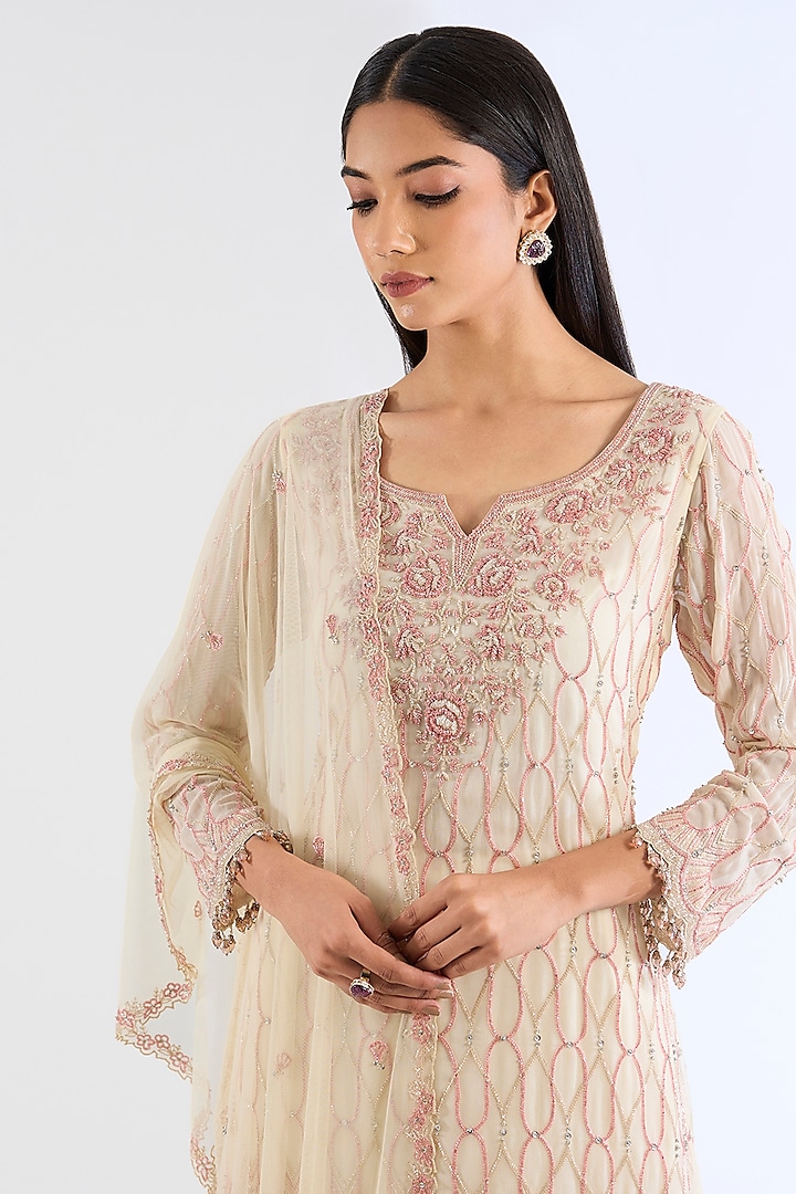 Ivory Georgette Ombre Skirt Set by Amitabh Malhotra at Pernia's Pop Up Shop
