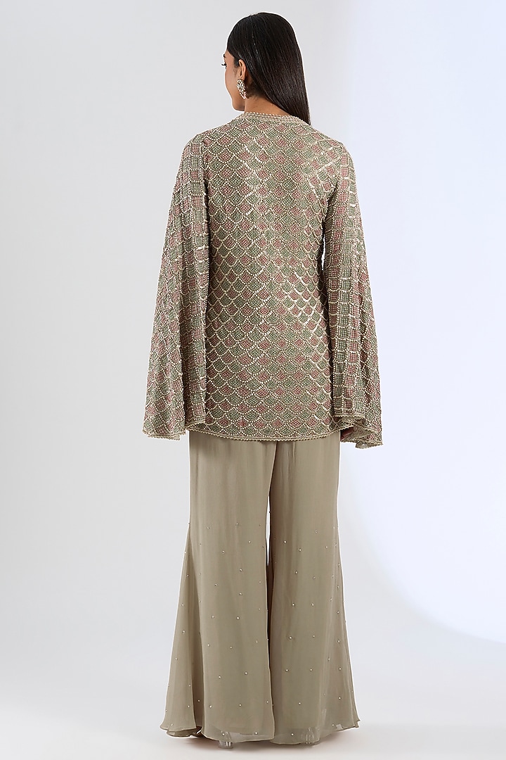 Grey Georgette Hand Embroidered Jacket Set by Amitabh Malhotra at Pernia's Pop Up Shop