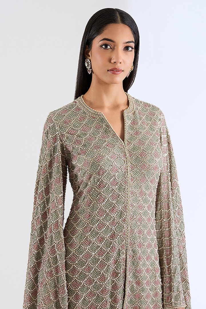 Grey Georgette Hand Embroidered Jacket Set by Amitabh Malhotra at Pernia's Pop Up Shop