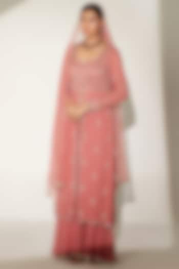 Rosewood Blush Georgette Sharara Set by Amitabh Malhotra