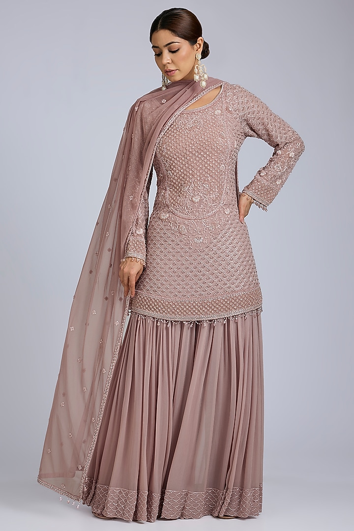 Blush Pink Soft Net Jaal Work Bridal Sharara Set by Amitabh Malhotra at Pernia's Pop Up Shop