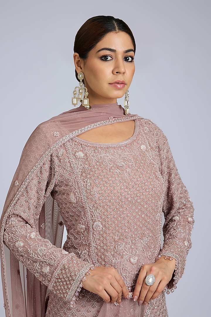 Blush Pink Soft Net Jaal Work Bridal Sharara Set by Amitabh Malhotra at Pernia's Pop Up Shop