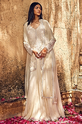 Ivory Georgette Skirt Set by Amitabh Malhotra at Pernia's Pop Up Shop