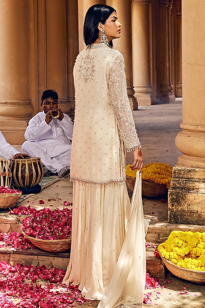 Ivory Georgette Skirt Set by Amitabh Malhotra at Pernia's Pop Up Shop