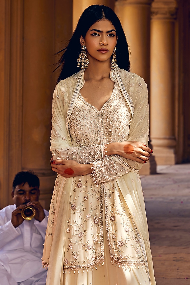 Ivory Georgette Skirt Set by Amitabh Malhotra at Pernia's Pop Up Shop