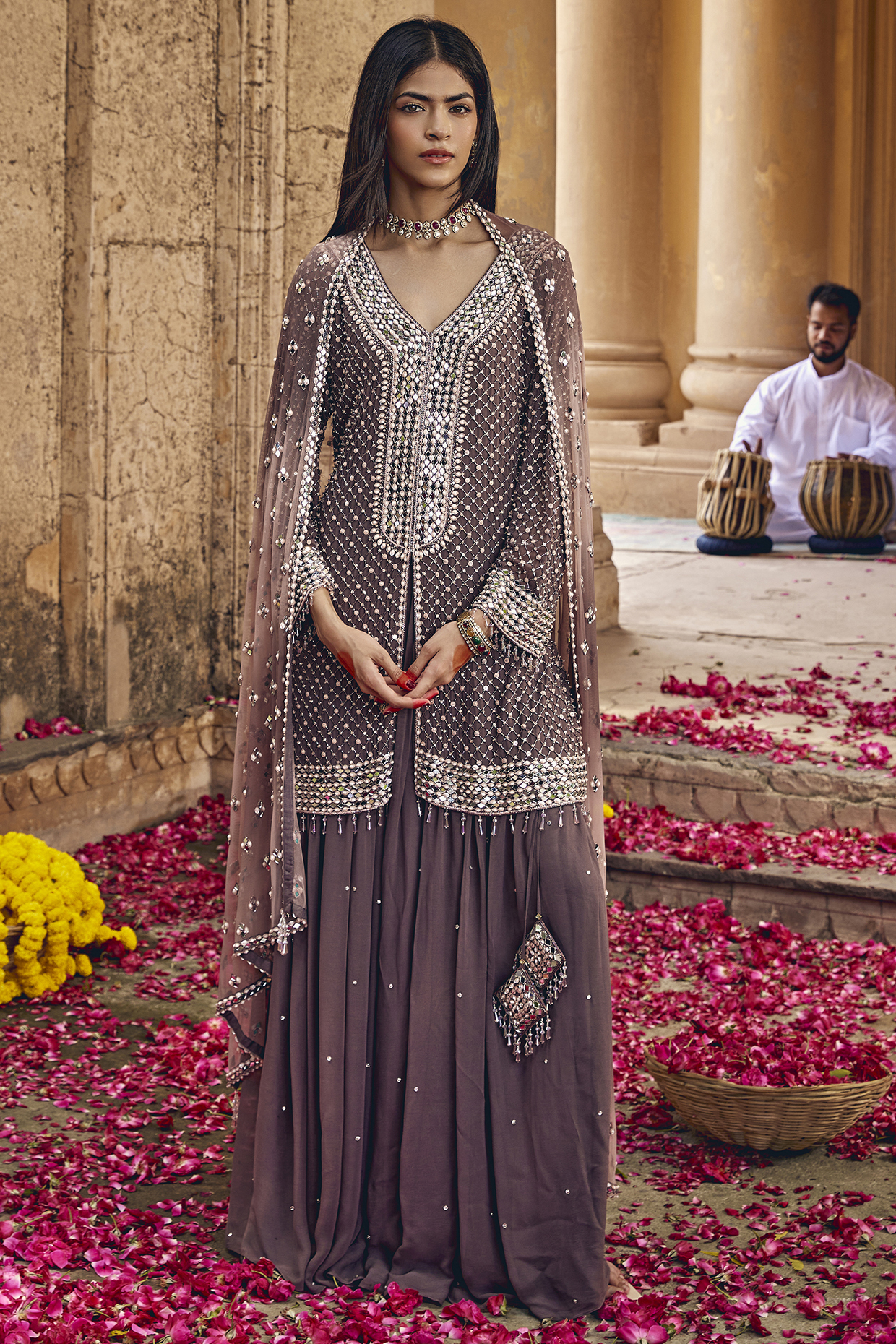 Grey Georgette Skirt Set by Amitabh Malhotra at Pernia's Pop Up Shop