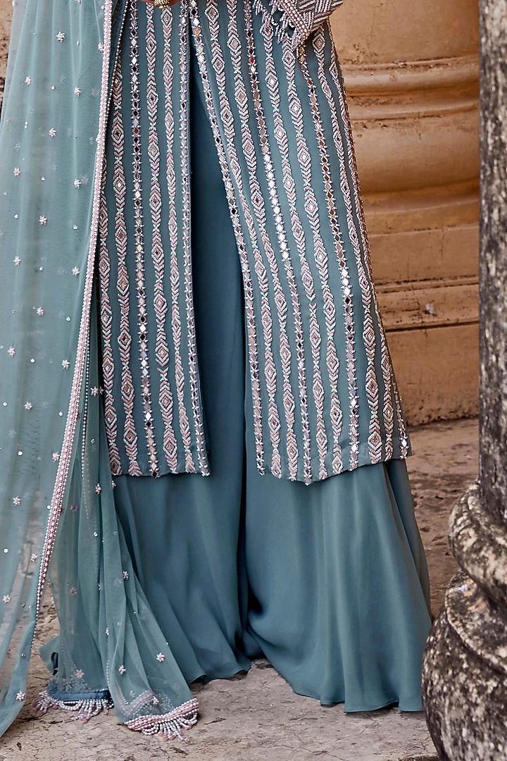Ice Green Georgette Wedding Sharara Set by Amitabh Malhotra at Pernia's Pop Up Shop