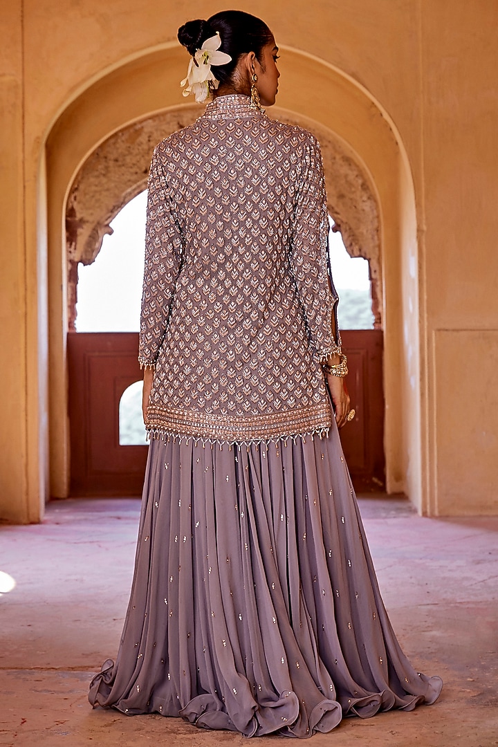 Ash Grey Georgette Wedding Sharara Set by Amitabh Malhotra at Pernia's Pop Up Shop