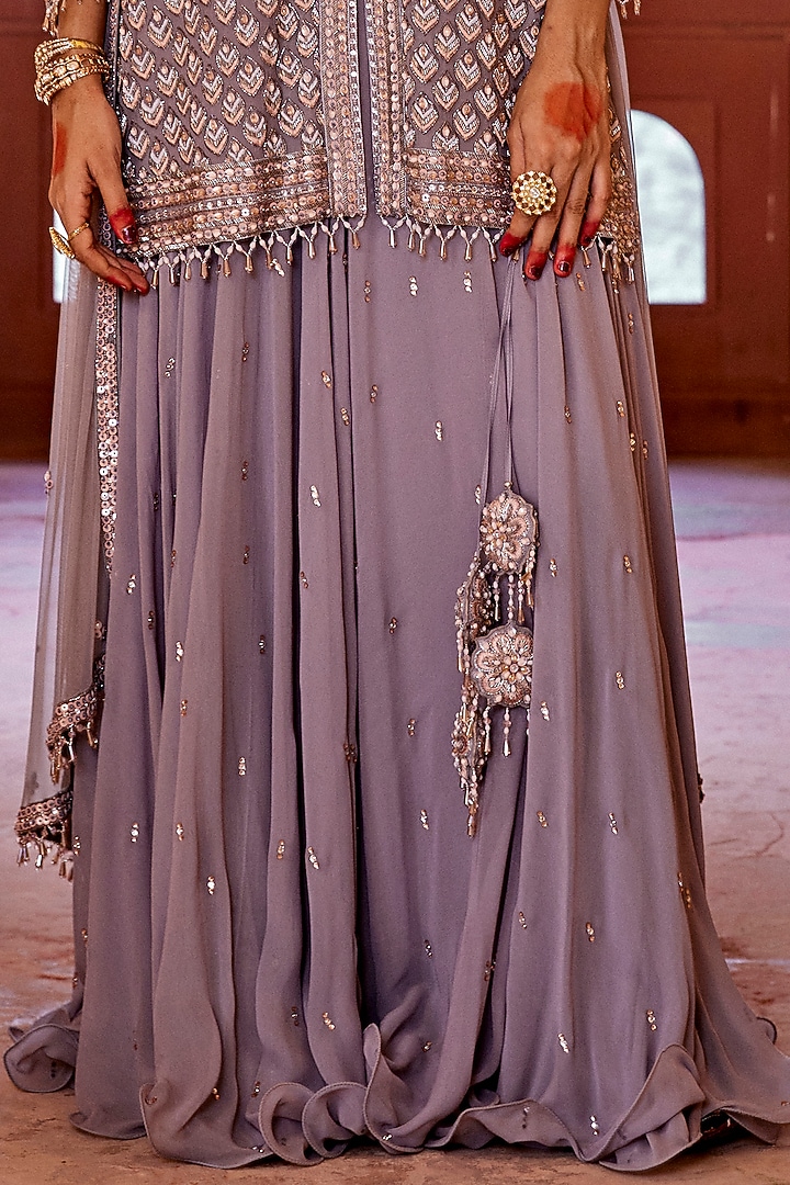 Ash Grey Georgette Wedding Sharara Set by Amitabh Malhotra at Pernia's Pop Up Shop