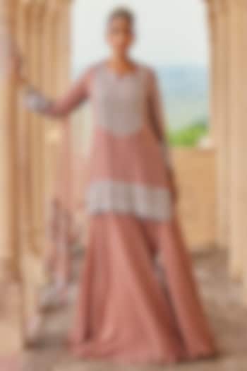 Peach Bloom Georgette Skirt Set by Amitabh Malhotra