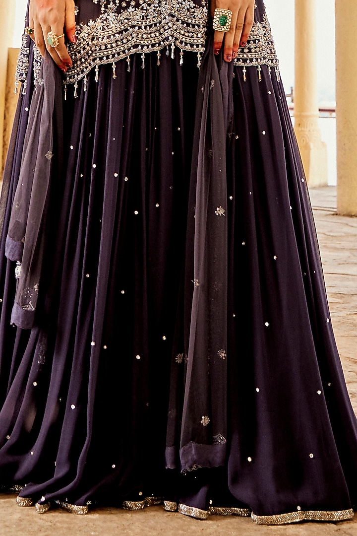 Charcoal Blue Georgette Skirt Set by Amitabh Malhotra at Pernia's Pop Up Shop
