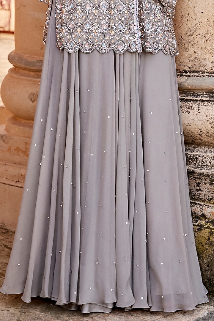 Glacier Grey Georgette Zari Embroidered Co-Ord Set by Amitabh Malhotra at Pernia's Pop Up Shop