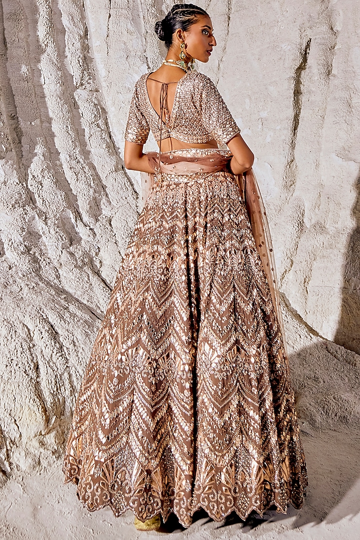 Golden-Grey Double Georgette Cutwork Embellished Bridal Lehenga Set by Amitabh Malhotra at Pernia's Pop Up Shop