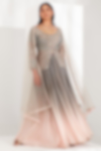 Glacier Grey & Prism Pink Ombre Skirt Set by Amitabh Malhotra at Pernia's Pop Up Shop
