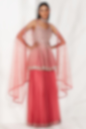 Sugar Coral Gathered Skirt Set by Amitabh Malhotra at Pernia's Pop Up Shop