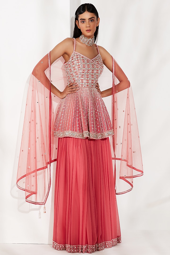 Sugar Coral Gathered Skirt Set by Amitabh Malhotra at Pernia's Pop Up Shop