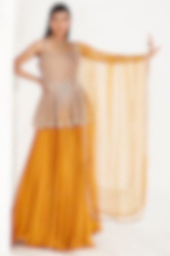 Mustard Flared Skirt Set by Amitabh Malhotra