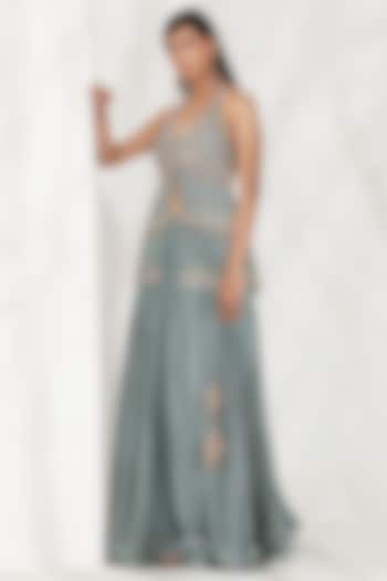 Agate Green Flared Skirt Set by Amitabh Malhotra at Pernia's Pop Up Shop