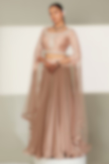 Chic Peach Embroidered Wedding Lehenga Set by Amitabh Malhotra at Pernia's Pop Up Shop