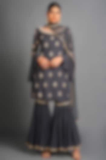 Grey Embroidered Gharara Set by Amitabh Malhotra at Pernia's Pop Up Shop