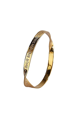 Gold Finish Gayatri Mantra Bangle In Sterling Silver by Eina Ahluwalia