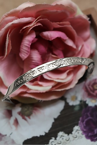 Silver Finish Gayatri Mantra Bangle In Sterling Silver by Eina Ahluwalia